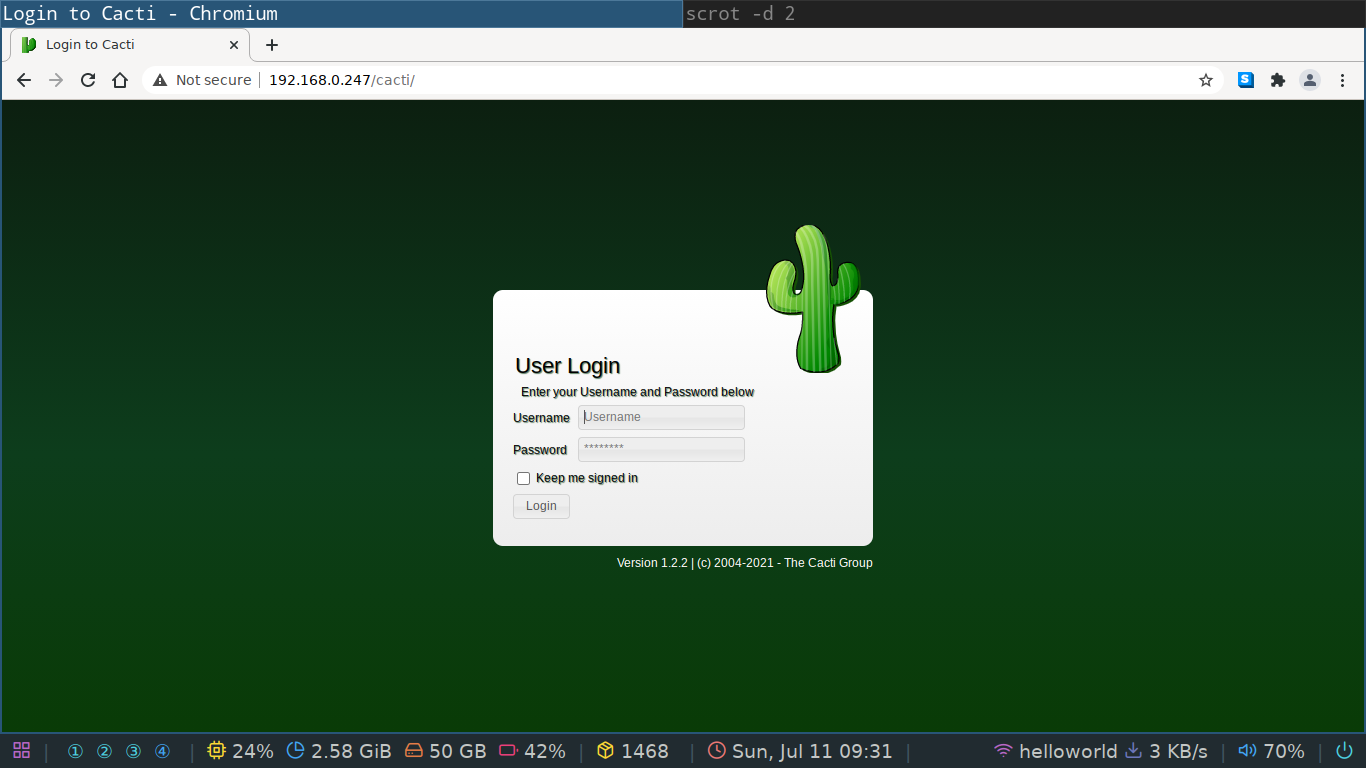 cacti login page