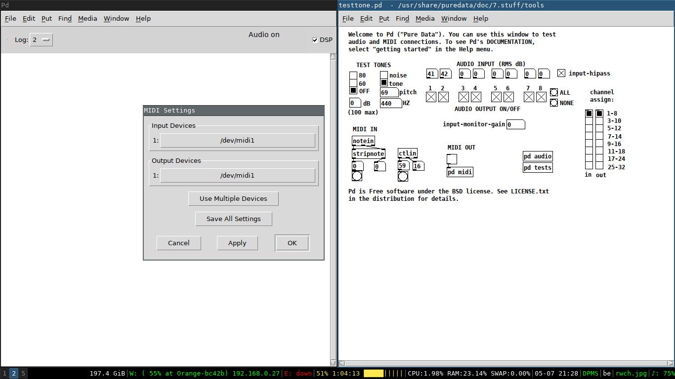 midi setup and settings