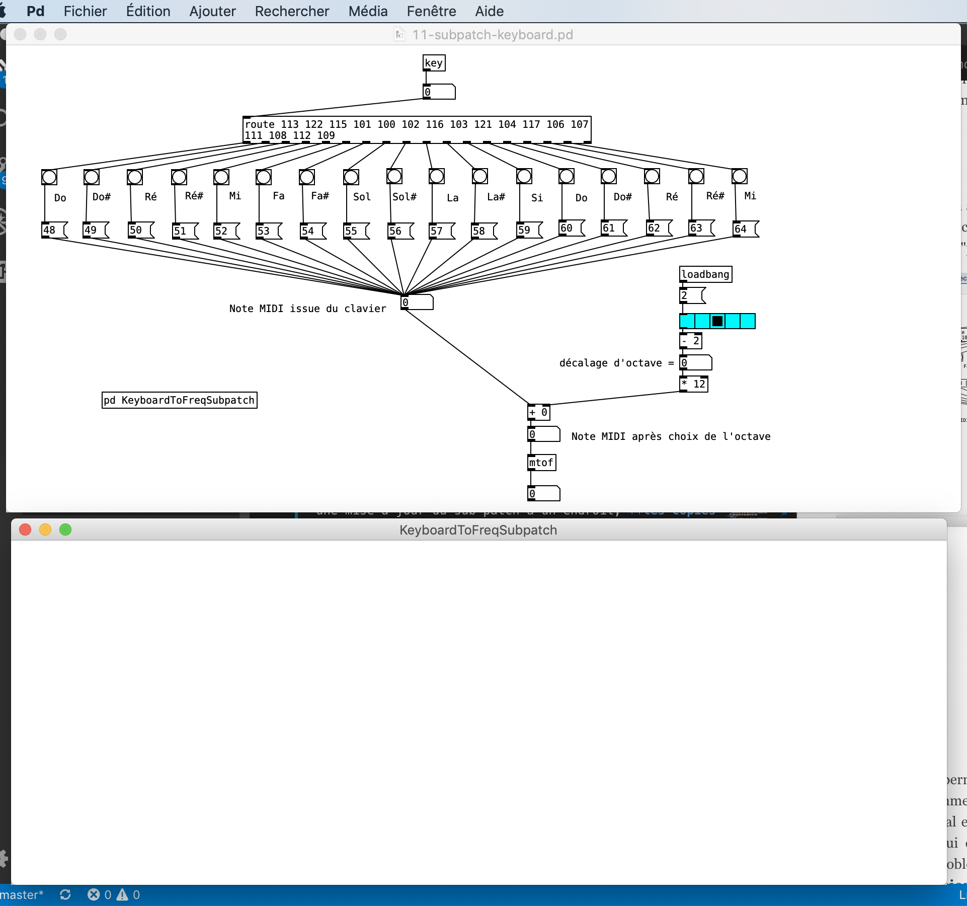 Création d'un sub-patch vide nommé KeyboardToFreqSubpatch